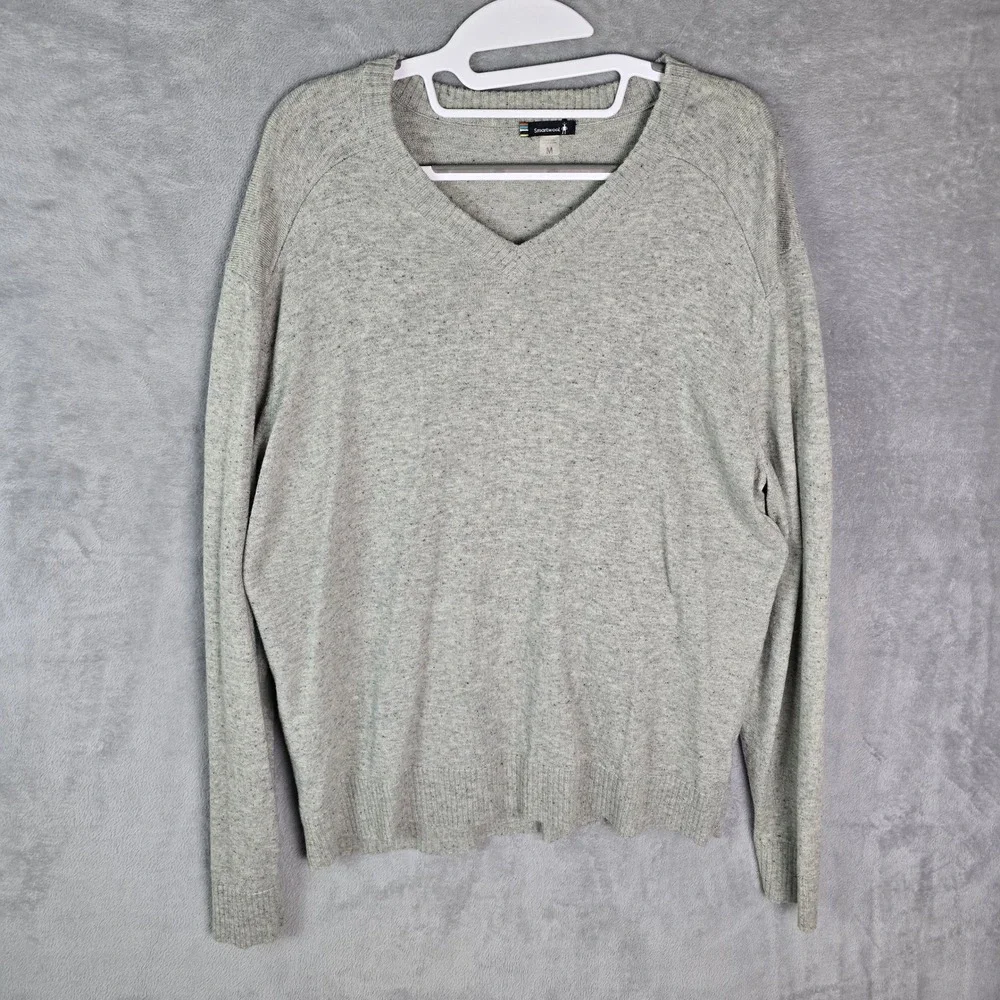 Smartwool Mens Merino Wool Blend V-Neck Sweater Gray Heather Flecked Size M